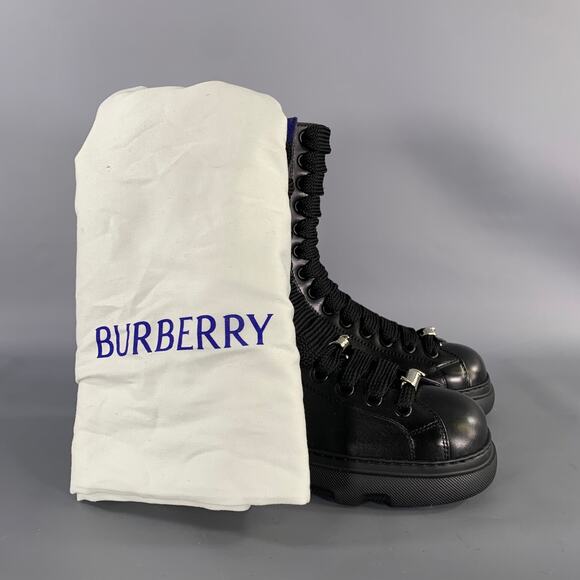 BURBERRY Size 10 Black Leather Lace Up Boots main image 9